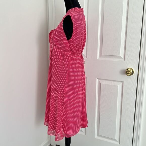 Mini maternity 100% silk summer dress pink polka dots Sz Large - Picture 4 of 15